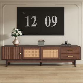 Mid Century Modern TV Stand For 80 TVs, Entertainment Center With Sliding Doors And Drawers, TV Table With Storage For Living Room, Bedroom