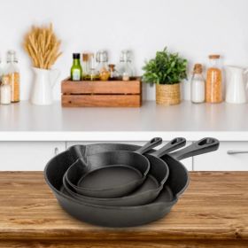 3Pcs Pre-Seasoned Cast Iron Skillet Set 6/8/10in Non-Stick Oven Safe Cookware Heat-Resistant Frying Pan