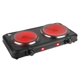 1800W Electric Infrared Dual Burner Portable Heating Hot Plate Stove Countertop RV Hotplate with 7.5” & 6.3” Glass Cooktop Stepless Temperature Adjust (Option: ElectricDoubleBurne)