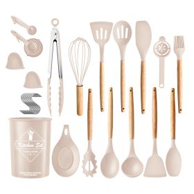 35Pcs Kitchen Cooking Utensils Set Spatula Set Baking Utensil Set Kitchen Accessories Necessities with Holder Egg Whisk Separator Tong Turner Spoons C (Option: khaki)